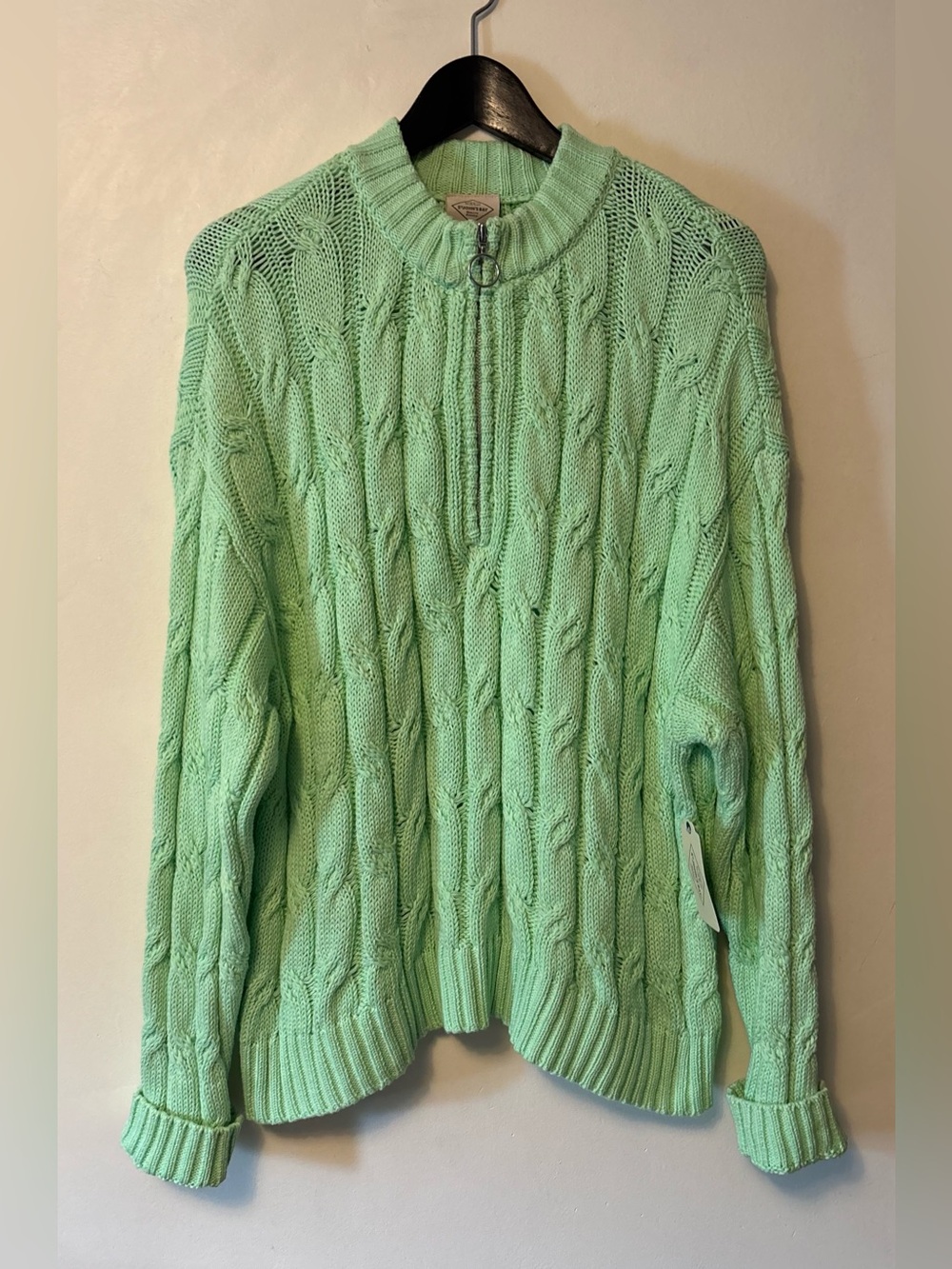 ST. JOHN’S BAY Green Cable Knit 1/4 Zip Sweater NEW NWT